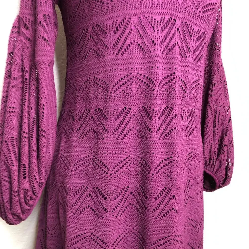 Anthropologie Maeve purple crochet knit overlay balloon sleeve dress Extra Small